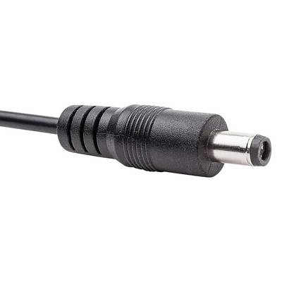 A black DC plug with a knurled grip, designed for powering electronic devices.