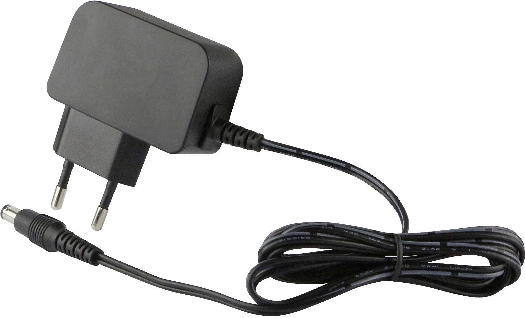 Black power adapter with plug and long cable, suitable for electronic devices.