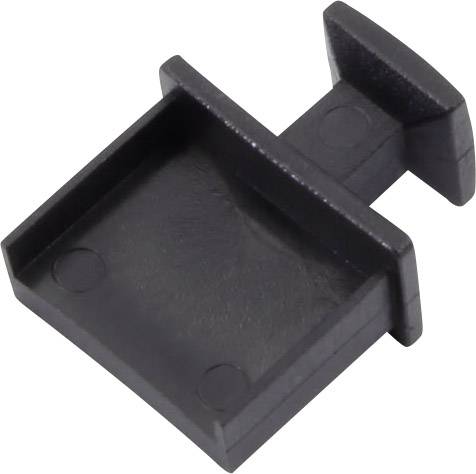 Black, rectangular plastic stopper with handle. Used for closing or covering openings on furniture or machinery.<br><br>(Note: The translation is in British English and maintains the original meaning and technical description.)
