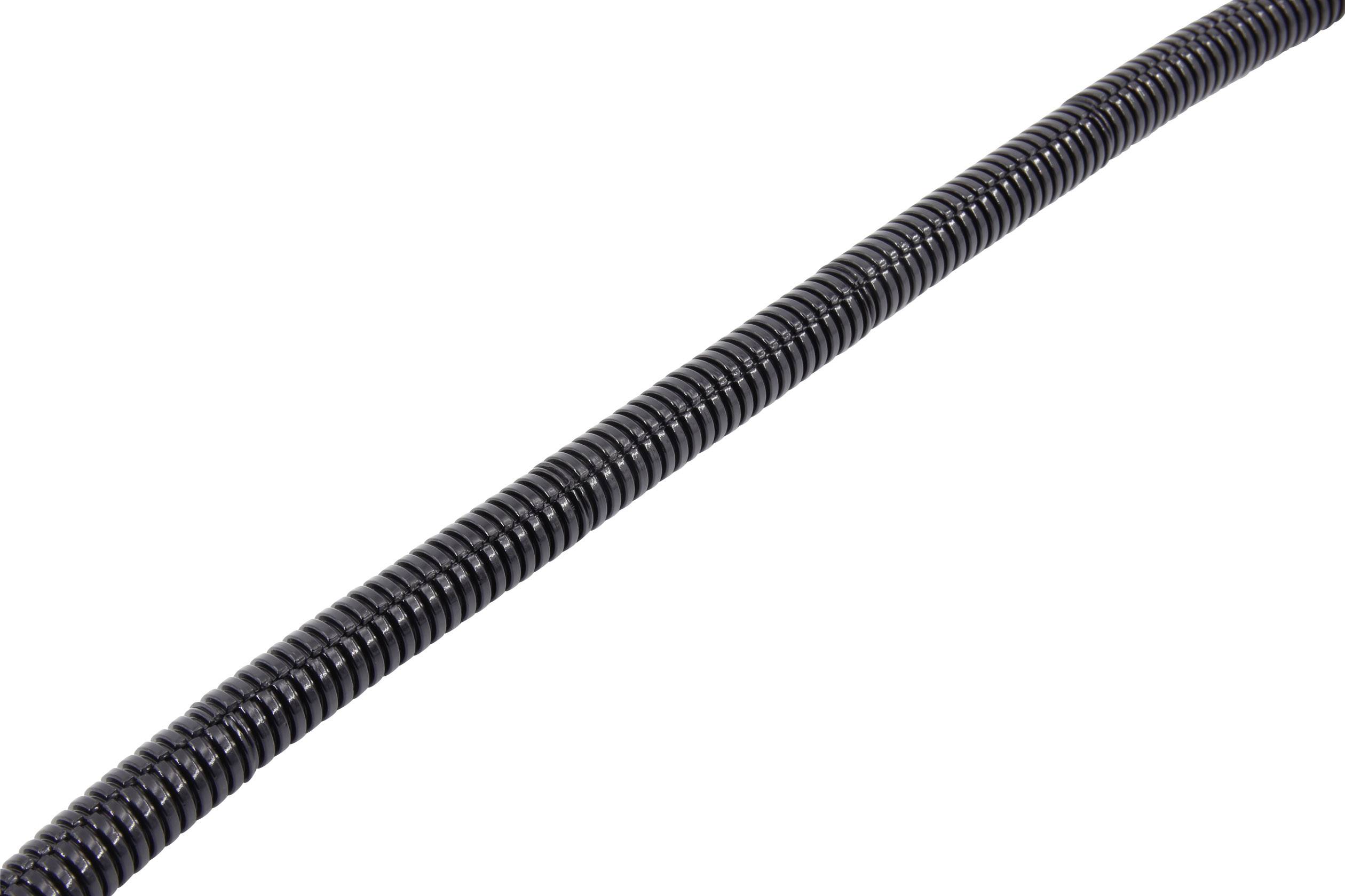Black, spiral-shaped conduit pipe running diagonally from top left to bottom right.
