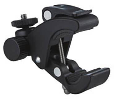 A black terminal holder with a screw and adjustment wheel, suitable for attaching accessories to various surfaces.