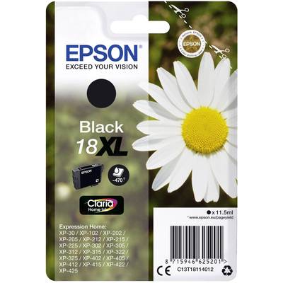 Black Epson 18XL printer cartridge, suitable for various Expression Home XP printer models. Capacity: 11.5 ml.