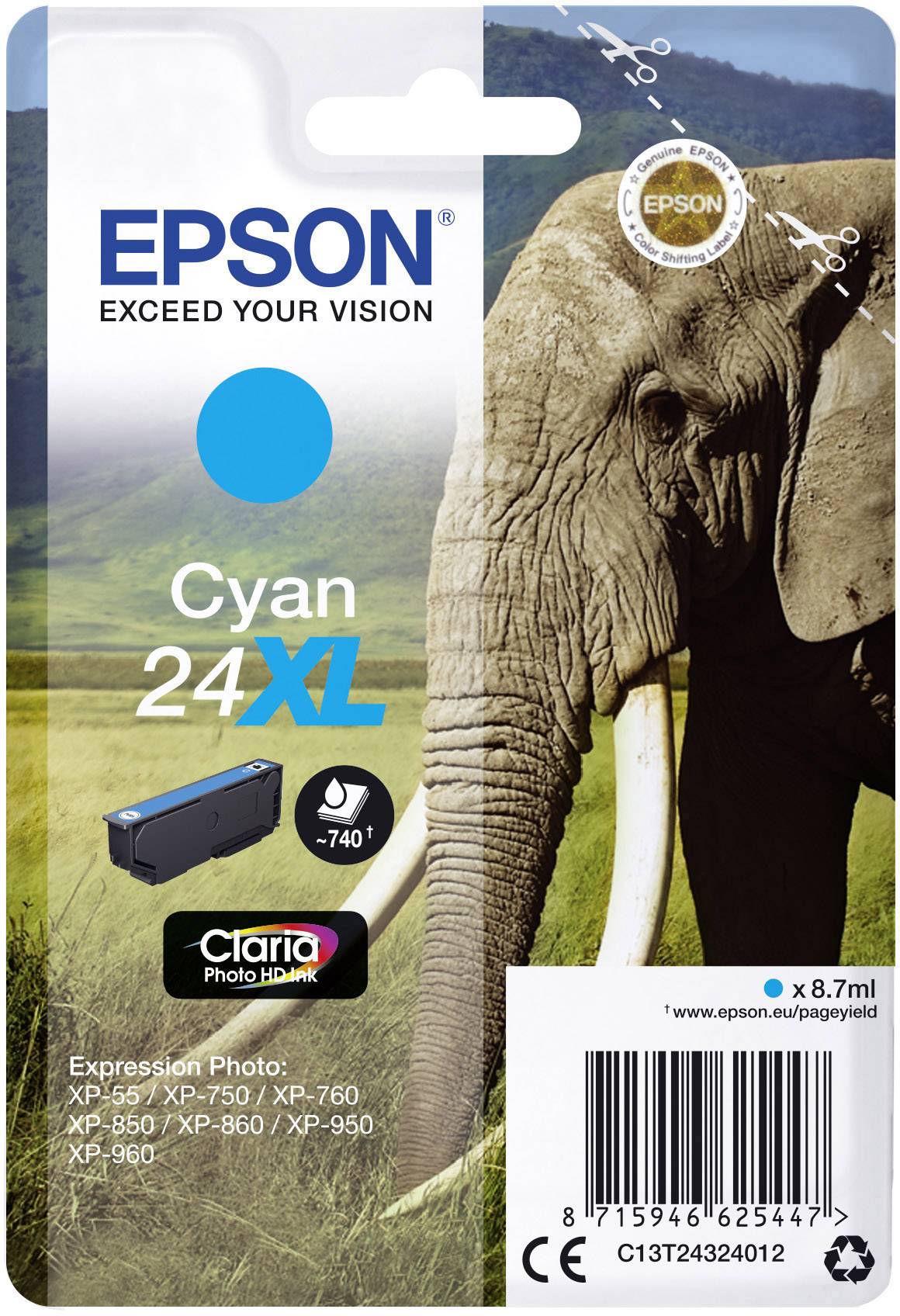 Epson Ink cartridge T2432, 24XL Original Cyan C13T24324012