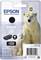 Packaging for an Epson Black Ink Cartridge (26). Displays two polar bears and lists compatible printer models XP-520 to XP-820.