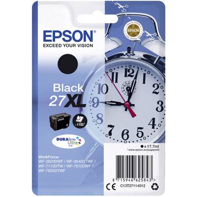 'Epson' Ink Cartridge 27XL for Printer. Black Ink, compatible with models WF-3620DWF, WF-3640DTWF, WF-7110DTW, WF-7610DWF, WF-7620DTWF.