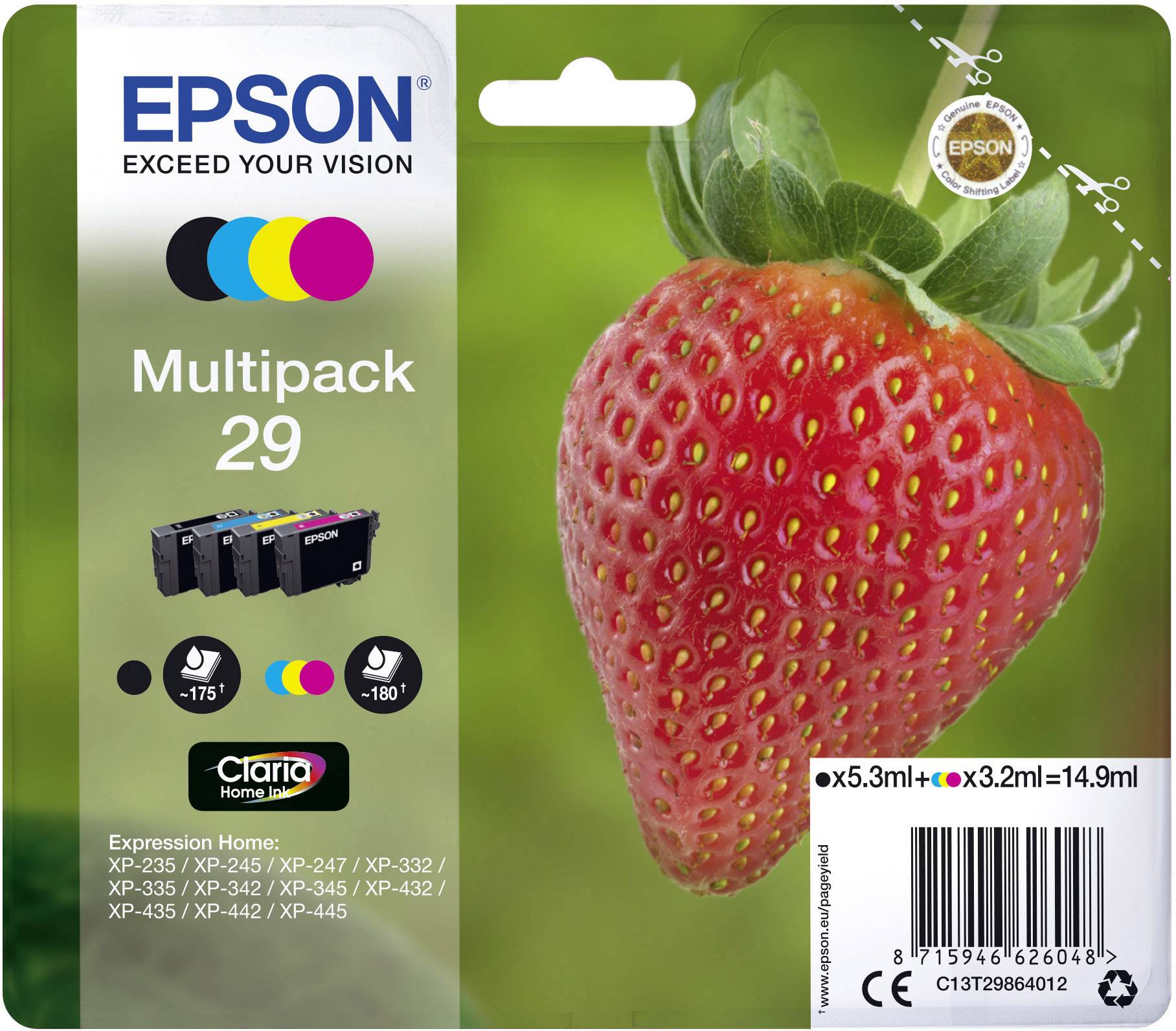 Epson Ink cartridge T2986, 29 Original Set Black, Cyan, Magenta, Yellow C13T29864012