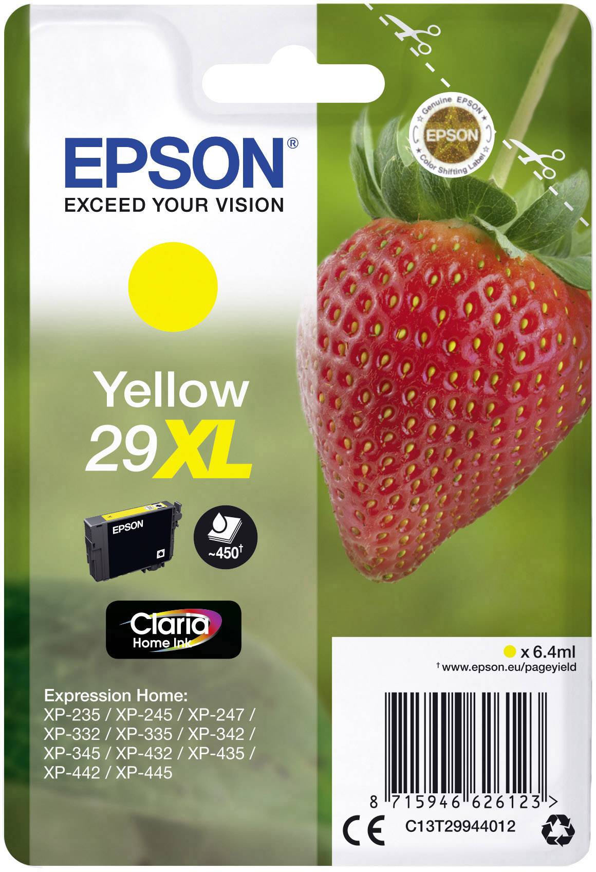 Epson Ink cartridge T2994, 29XL Original Yellow C13T29944012
