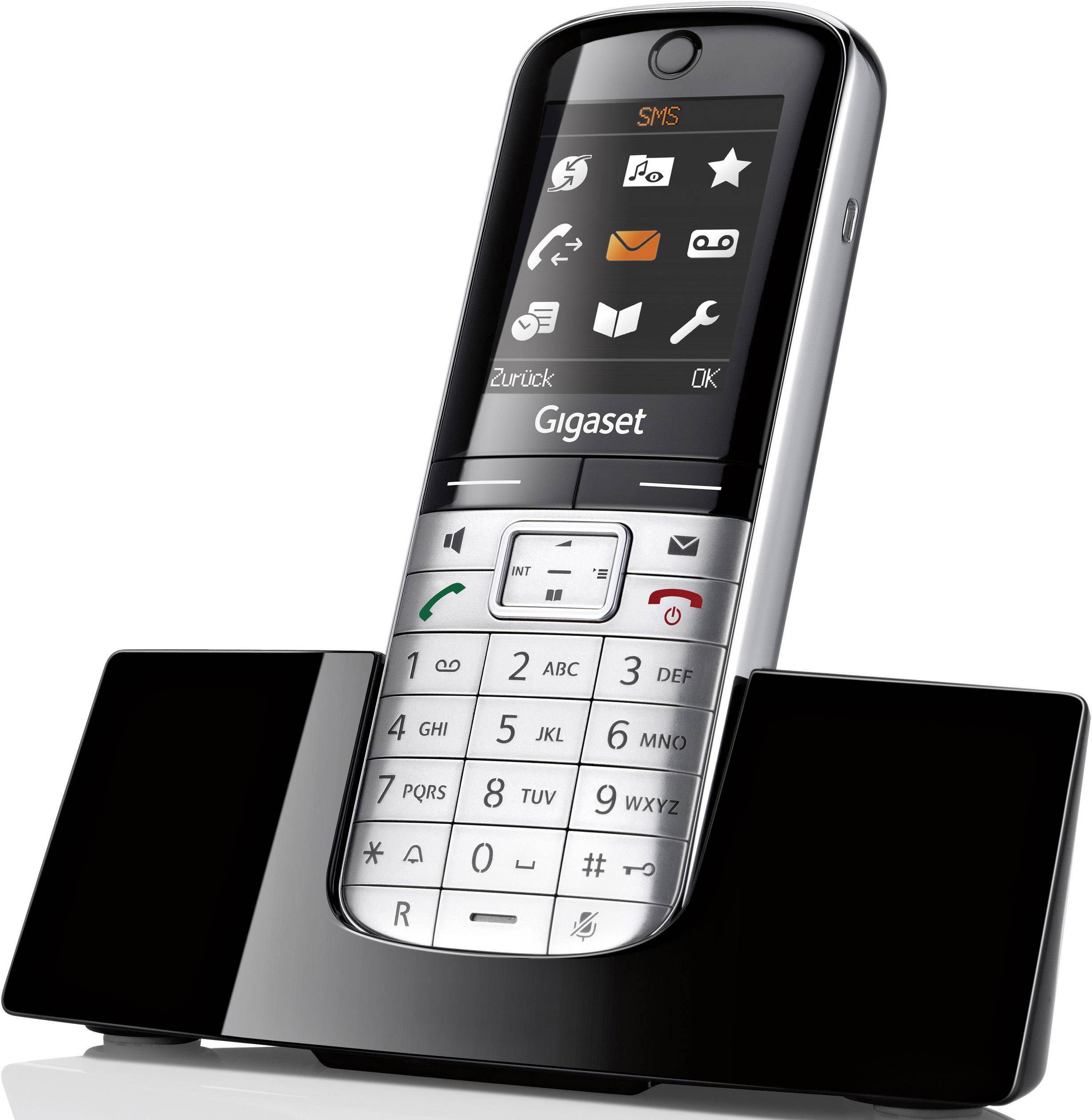 Cordless telephone with charging station, large buttons and easily readable display, suitable for seniors or people with visual impairments.