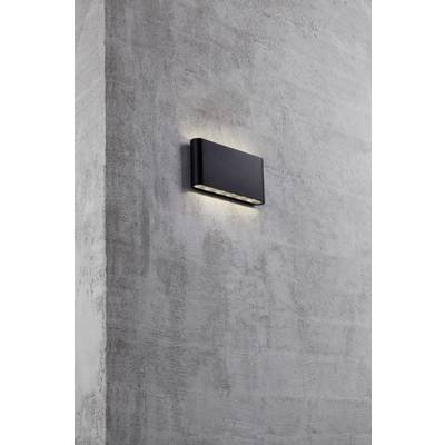 Modern, rectangular outdoor light mounted on a grey concrete wall, with downward-directed light projection.