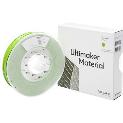 'Ultimaker Material PLA' packaging with green filament spool. Suitable for 3D printing, diameter 2.85 mm, colour Green.