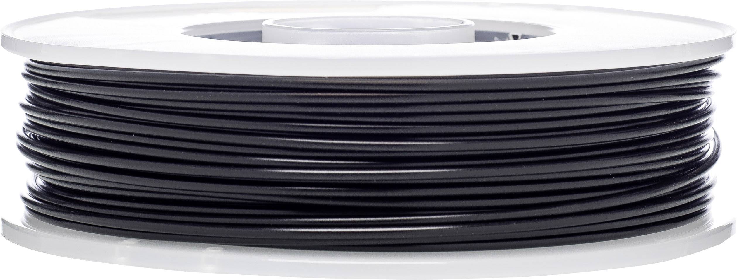 Black 3D printer filament reel, viewed from the side, on a white background.