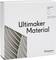 Packaging for Ultimaker Material, white ABS, 2.85 mm, 750 g. Printing temperature: 225–250 °C. Brand logo bottom right.