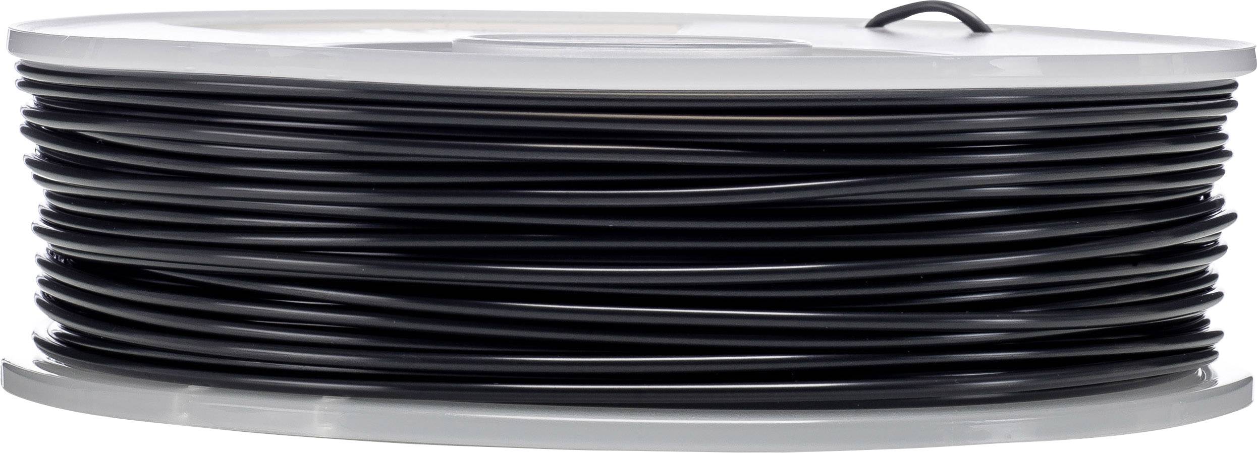 Black 3D printer filament reel on a white background, ready to be used in a 3D printer.