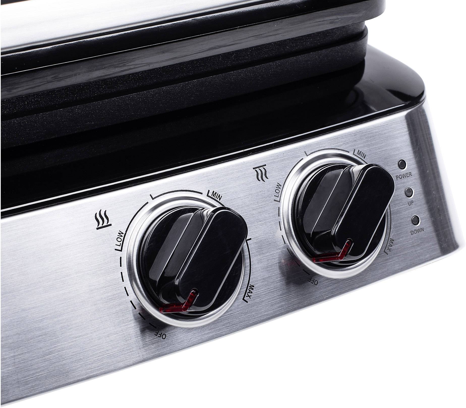 Princess Electric Grill press 2 separate temperature knobs Stainless