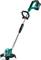 Green electric lawn trimmer with a black handle and metal shaft, perfect for cutting grass in hard-to-reach areas.