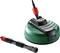 A green Bosch surface cleaner and extension pole for pressure washers, suitable for cleaning patios and paths.