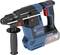 A blue and black Bosch cordless hammer drill with a red switch and an 18V lithium-ion battery located bottom left.