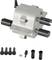Metallic differential gearbox with mounting screws and small accessory parts, suitable for model vehicles.