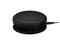 Round, flat, black heating plate with a cable and a power switch on the side, used for keeping drinks or food warm.