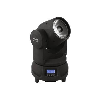 Black, rotatable LED spotlight with a digital display on the front. 'eurolite LED TMH-7' inscription on the side.