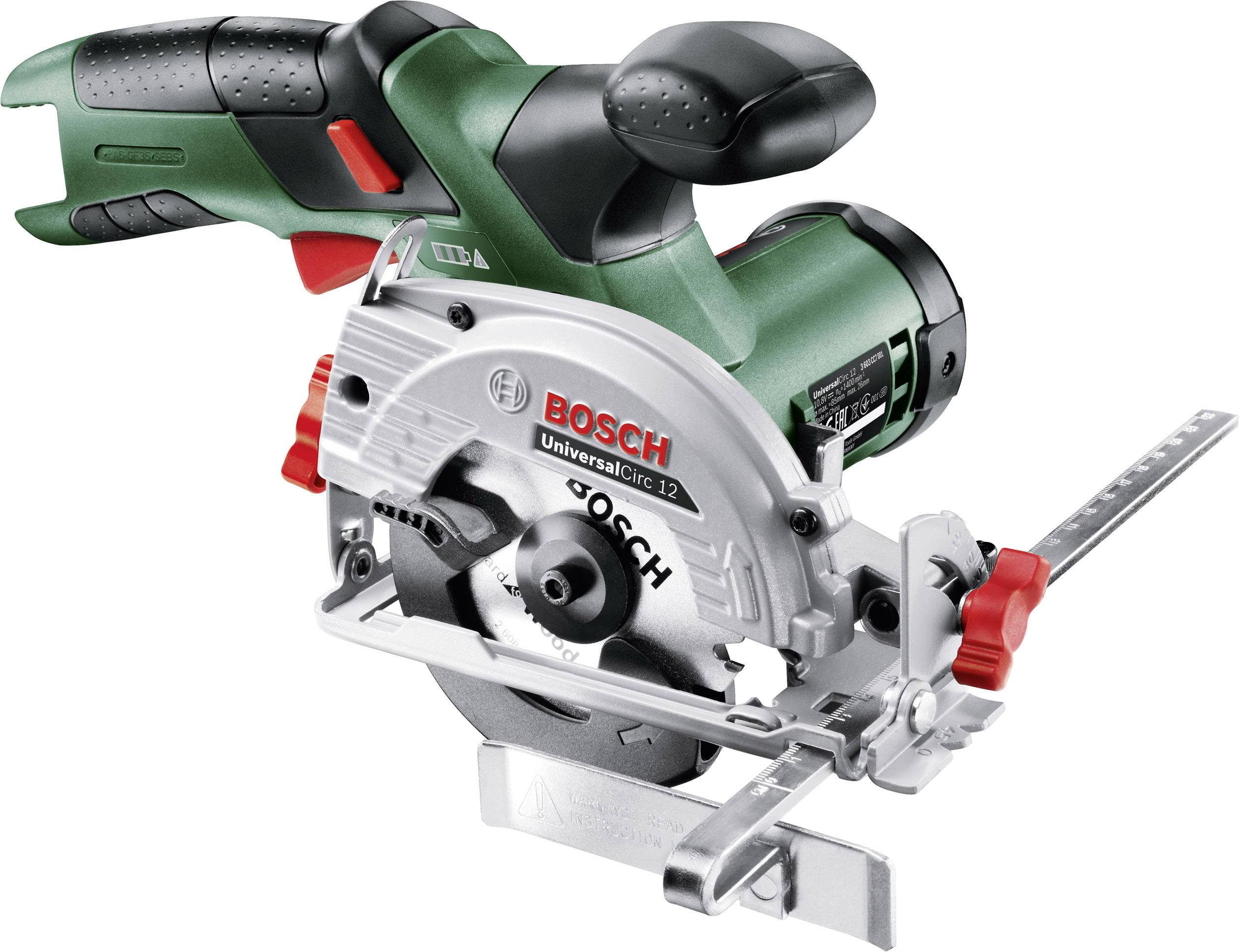 Bosch Home and Garden UniversalCirc 12 Cordless handheld circular saw Cutting depth (max.) (90°) 26 mm w/o battery 12 V