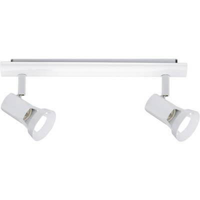 White ceiling light with two adjustable spotlights, suitable for targeted illumination of objects or spaces.