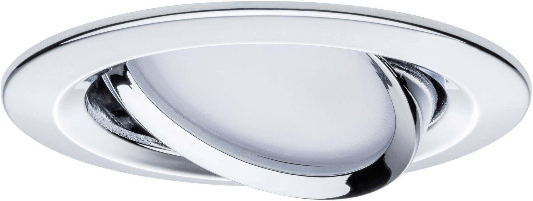 A dimmable, round recessed spotlight made of polished metal, suitable for flush-mounted ceiling lighting.