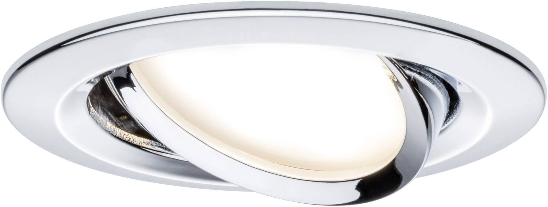 Round, adjustable recessed light with a gleaming chrome frame, suitable for contemporary ceiling lighting.