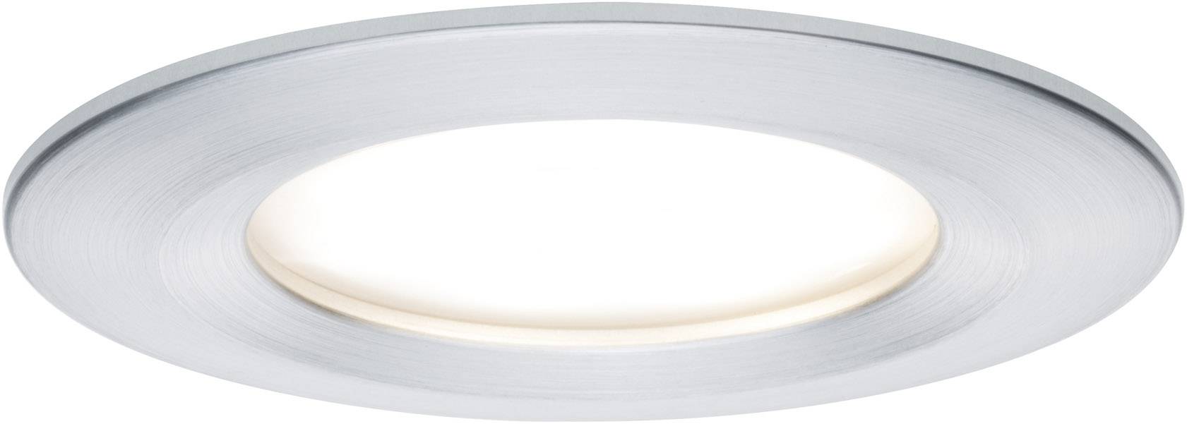 Recessed light fitting with a circular silver frame and central white light, suitable for ceiling mounting.