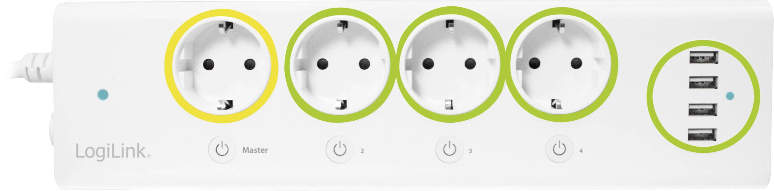 LogiLink PA0130 Wi-Fi power strip White, Green, Yellow PG connector 1 pc(s)-1