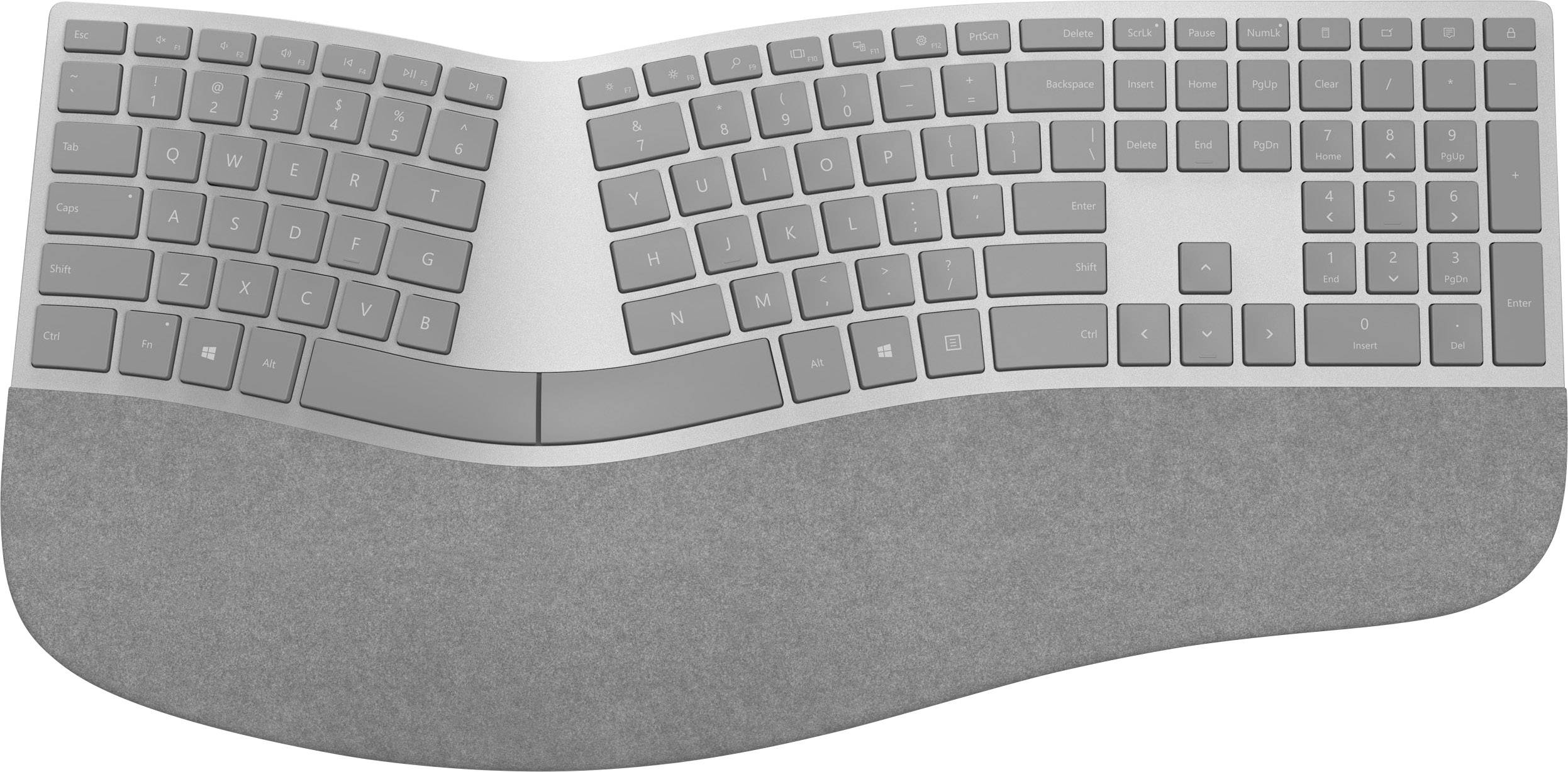 Microsoft Surface Ergonomic Bluetooth keyboard German, QWERTZ, Windows® Grey Ergonomic, Gel wrist support mat