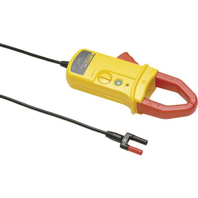 Yellow electrical measuring device with a red measuring head and black cable, used for voltage or current measurement.