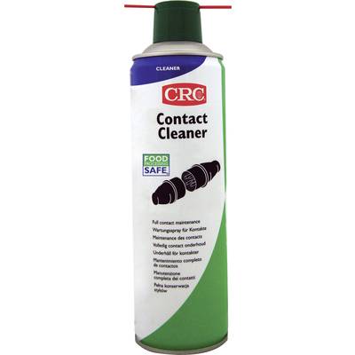 'Dose of a contact cleaner by CRC, labelled with "Food Safe" and multiple languages for contact care.'
