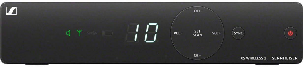 A black radio receiver with an LED display on the front, showing the number '10'. Brand name visible in the bottom right corner.