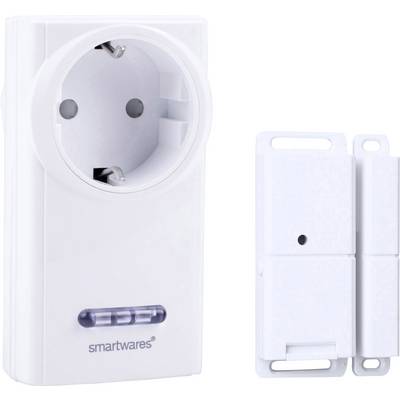 A white Smartwares smart plug socket and a corresponding sensor.