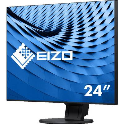 An EIZO computer monitor with a blue, geometric pattern on the display, showing a size of 24".