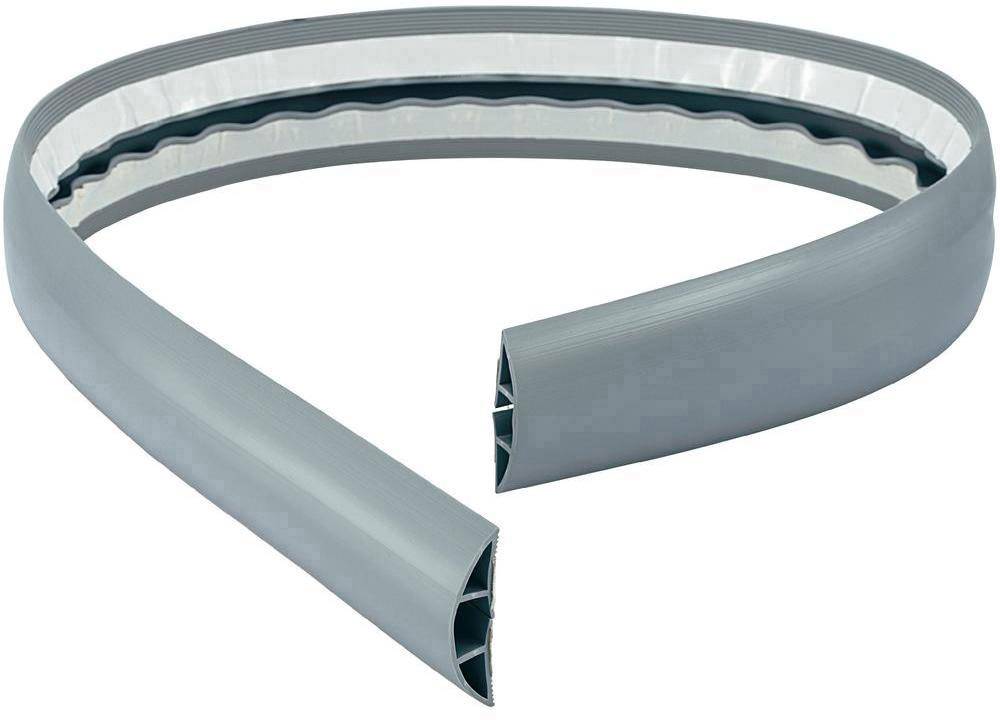 A grey, curved sealing profile which is open in the middle. It is frequently used for sealing doors or windows.