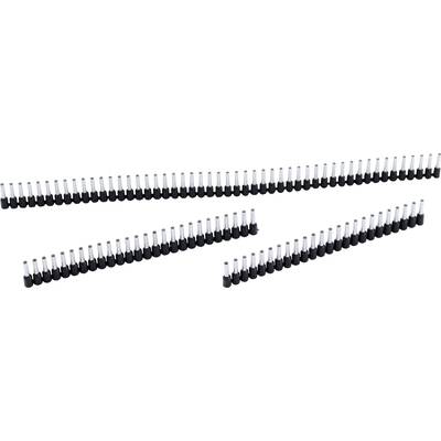 Several single-row pin headers with black plastic housings and silver metal pins, shown at various angles.