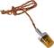 An orange LED indicator with a metal casing and two twisted cables, serves as a signal or warning light.