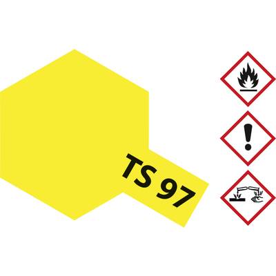 Yellow label with the inscription 'TS 97'. Three hazard symbols are located to the right: flame, exclamation mark, and corrosion.