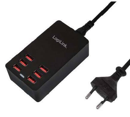 LogiLink PA0139 USB charger 32 W 6x USB-A Black Indoors Auto-Detect