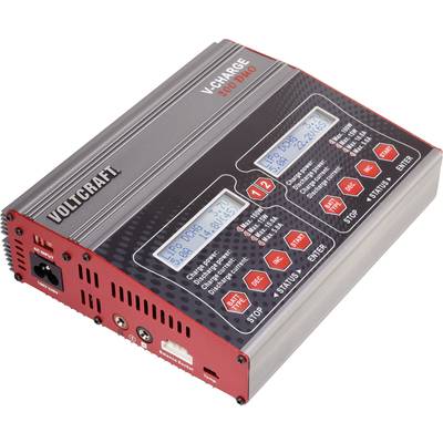 Charger with display, showing charging information for two channels. Stop, status, and enter buttons on the front panel.