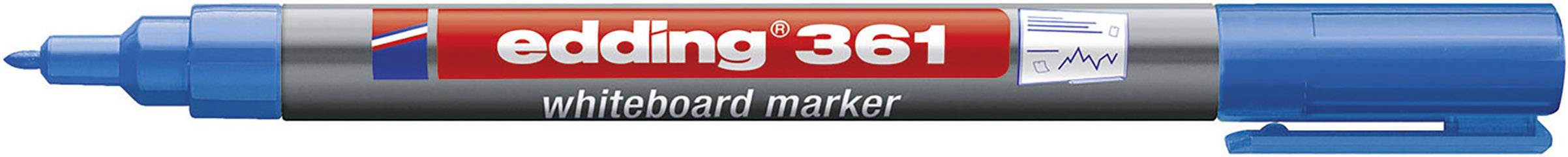 Blue whiteboard marker with the inscription 'edding 361' and a red cap.