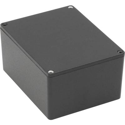 Black, rectangular enclosure with rounded corners and visible screw heads at the corners.