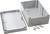 Grey plastic enclosure with removable lid, suitable for electronic circuits. Screws are placed nearby for fastening.