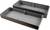 Two large rectangular, grey plastic trays with raised edges, stacked one on top of the other. Primarily intended for storage or organisation.
