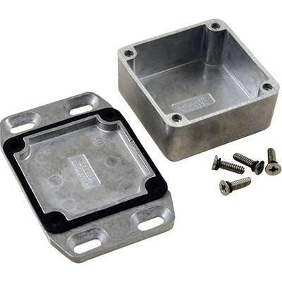 Metal enclosure with removed cover, seal, and screws. Enclosure for technical applications, rectangular shape.