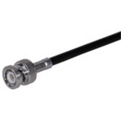 'Coaxial cable with BNC connector, silver and black, typical for video and network applications.'