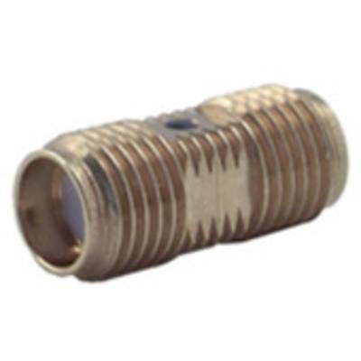 A coaxial cable connector made of metal with a knurled grip, used for connecting two coaxial cables, typically for televisions.