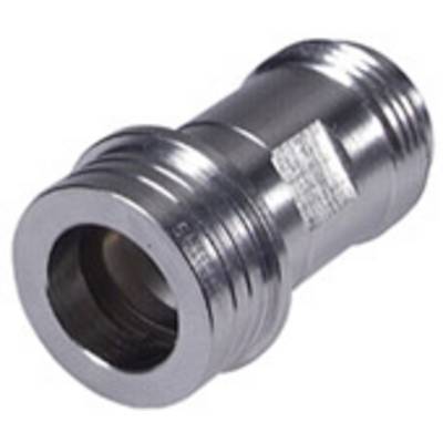 'Metal adapter with a cylindrical shape and knurled middle section, used for connecting pipelines.'